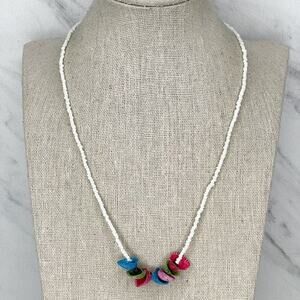 White Seed Beaded Colorful Shell Necklace
